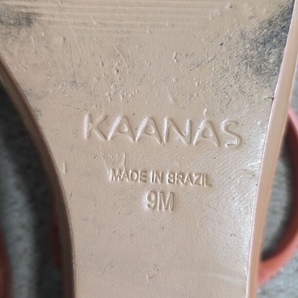Kaanas Leather Brick Red Square Toe Wedge Sandals - Size 9 - Picture 3 of 15